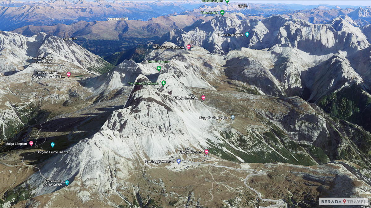 Mappa delle tappe del giro Tre Cime di Lavaredo