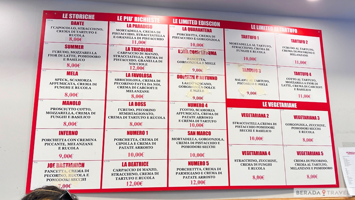 Prezzi e panini di All’Antico Vinaio a Firenze