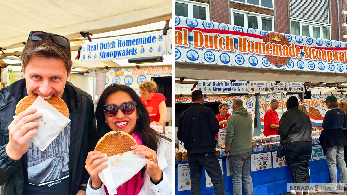 Assaggiando uno stroopwafel fatto in casa al mercato locale