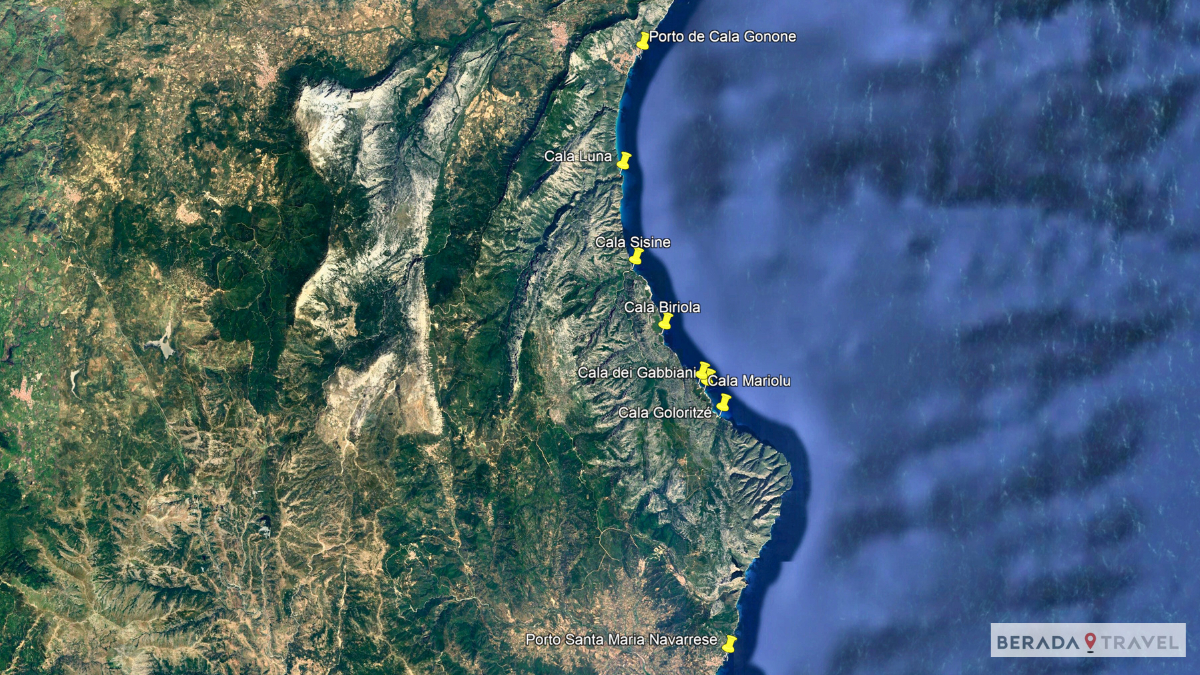 Mappa spiagge Costa di Baunei